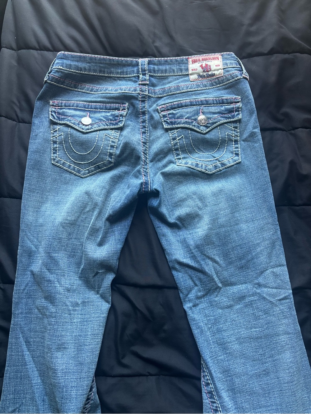 True Religion Women’s Blue Bootcut Jeans with Signature Back Pockets